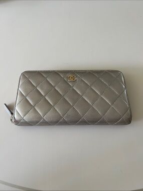 CHANEL Quilted Zip-Around Wallet with Gold CC